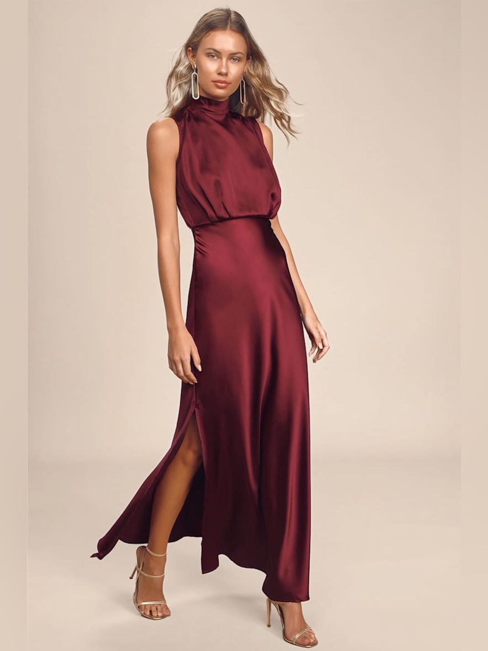 Lulus Classic Elegance Wine Satin Maxi Dress - Picture 3 of 11